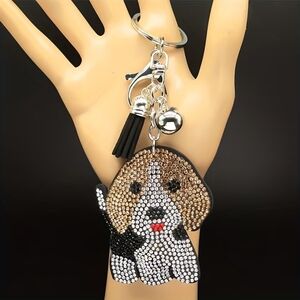 Chic Beagle Bag Purse Backpack Charm Silver and Brown Crystals Keychain